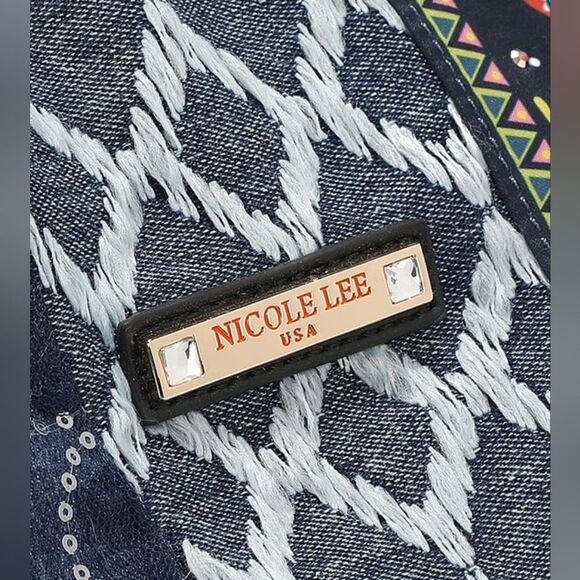 *Nicole Lee USA Bosque De Amor Denim Hobo Bag Blue and Black Patchwork Bag - Picture 6 of 10